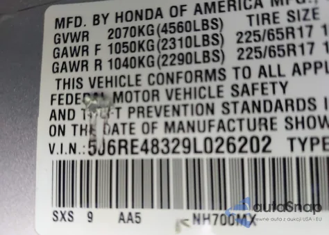 2009 Honda Cr-V Lx from USA, damaged, VIN 5J6RE48329L026202